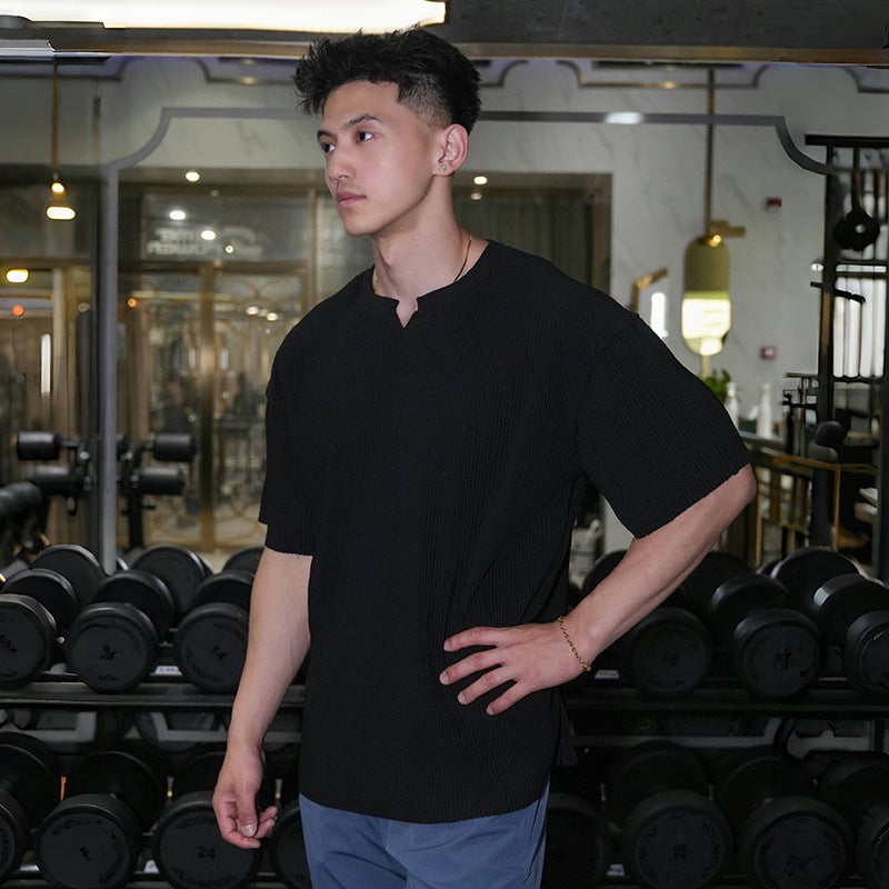 Vestup American Style All-Match V-Neck Thread Short-Sleeved Fashion Loose Breathable Sports Fitness Training T-Shirt Men'S Trendy - Image 2