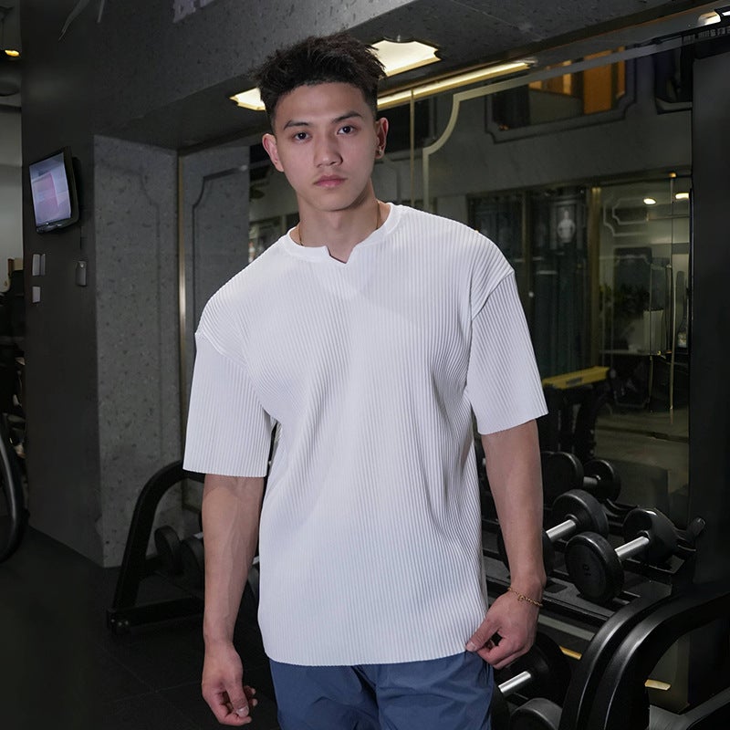 Vestup American Style All-Match V-Neck Thread Short-Sleeved Fashion Loose Breathable Sports Fitness Training T-Shirt Men'S Trendy - Image 4