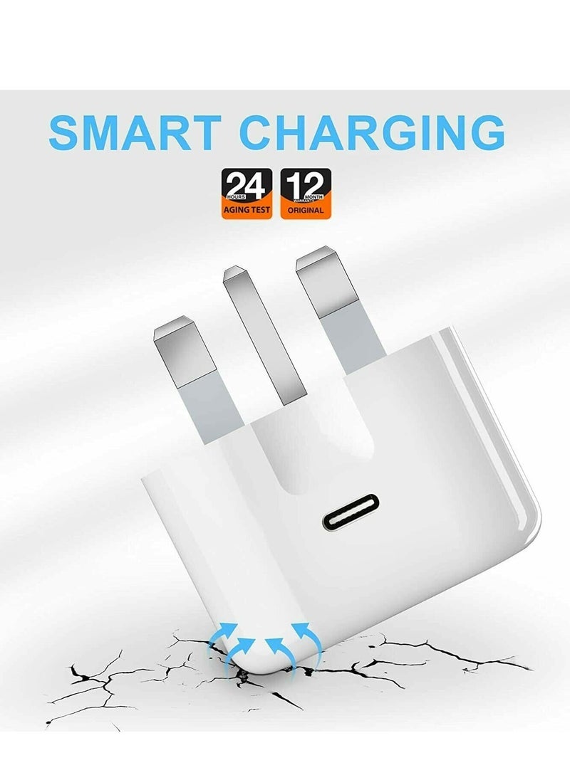 Generic - For iPhone 14 13 12 Pro Max UK USB-C PD 20W Plug Fast Charging Adapter Cable - Image 1