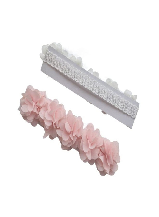 Jilukibo Baby Elastic Lace Bows Flower Headbands, Stretch Gold Princess Floral Hair Band Headwear for Infant Girls Toddler Hair Accessories (3 Pack, White Pink Purple) - Image 3