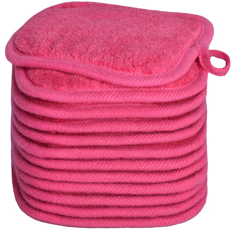BloomSesame Makeup Remover Cloths for Face Eye Lips  Reusable Makeup Remover Pads Soft Microfiber Facial Cleansing Cloths 5 x 5 inch 12 Pack Dark Pink