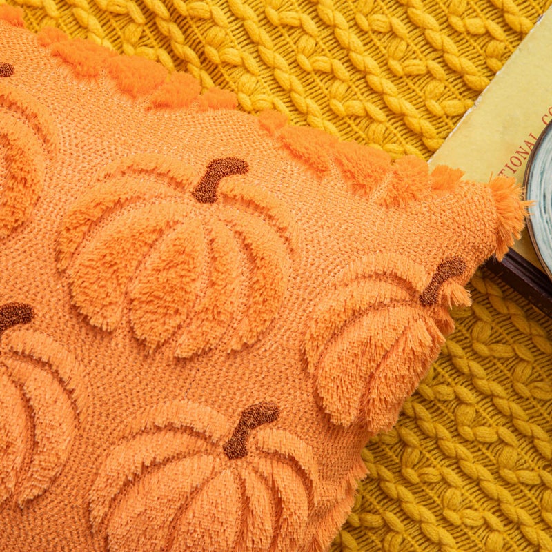 Cosibono Pumpkin Fall Decorative Covative Converse 12 "X20" مجموعة من 2 برتقالي بني ناعم الفراء أغطية وسادة لحصاد الخريف فطائر الفخمة وسادة الحالات لمزرعة هالوين ديكور - Image 4