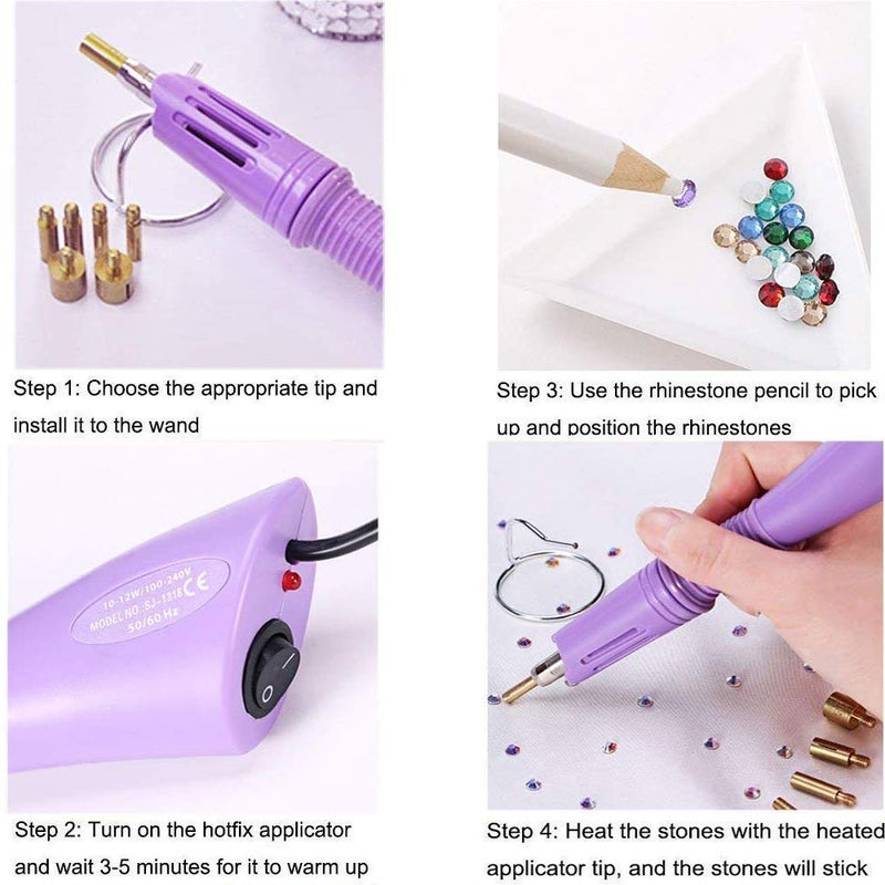 Allber Hotfix Applicator, 7-in-1 Hot Fix Rhinestone Applicator Wand Setter Tool Kit with AB Crystal Rhinestones, 7 Tips, 2 Pencils and Tweezers - Image 4