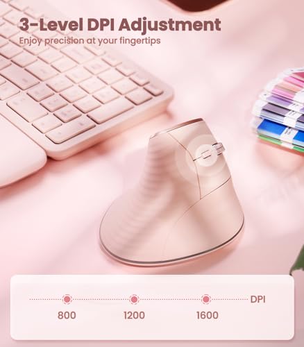 Nulea M510 Vertical Mouse Wireless, Ergonomic Mouse for Comfy Tracking, 3 Adjustable DPI (800-1200-1600), 2.4G Wireless Vertical Mouse with 6 Buttons, Compatible with Windows, Mac OS, Laptop, PC,Pink - Image 5