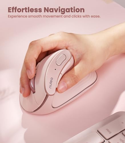 Nulea M510 Vertical Mouse Wireless, Ergonomic Mouse for Comfy Tracking, 3 Adjustable DPI (800-1200-1600), 2.4G Wireless Vertical Mouse with 6 Buttons, Compatible with Windows, Mac OS, Laptop, PC,Pink - Image 4