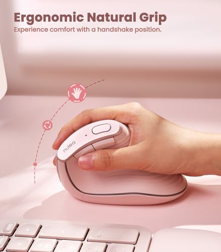 Nulea M510 Vertical Mouse Wireless, Ergonomic Mouse for Comfy Tracking, 3 Adjustable DPI (800-1200-1600), 2.4G Wireless Vertical Mouse with 6 Buttons, Compatible with Windows, Mac OS, Laptop, PC,Pink - Image 2