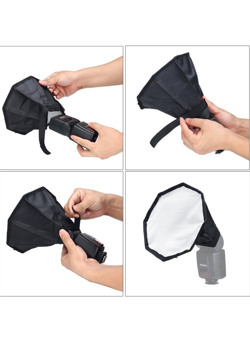 SYOSI - 2 Pack Flash Diffuser Softbox Set Collapsible with Storage Pouch 8" Octagon and 8"x6" Rectangle Softboxes for Canon Nikon - Image 1