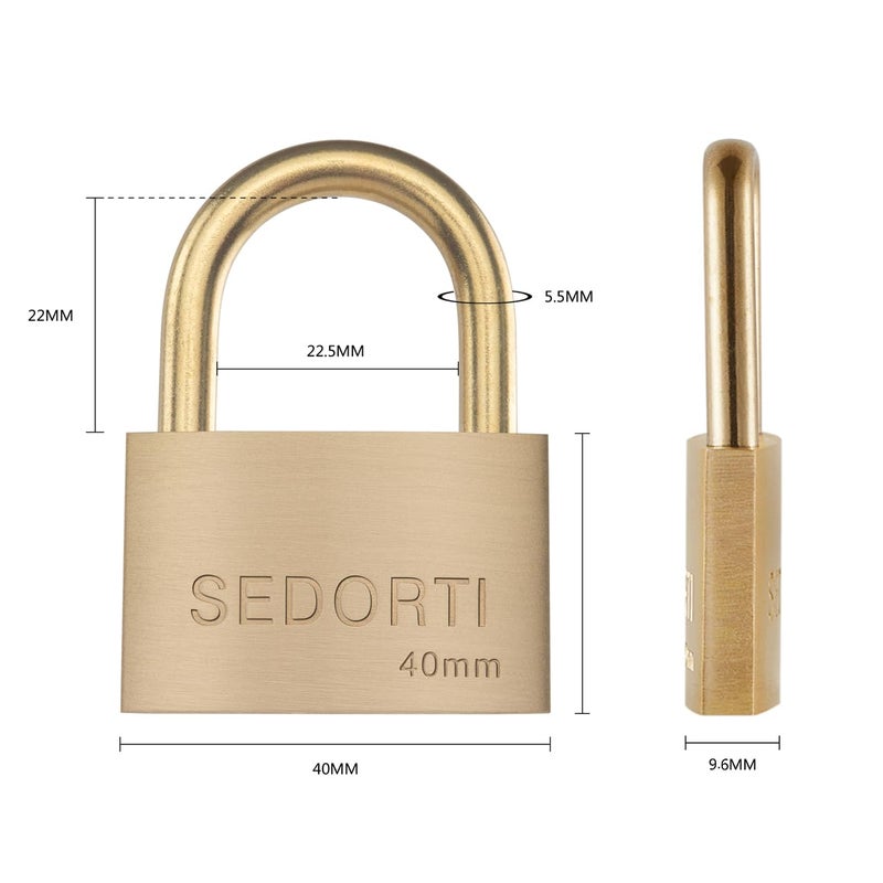 SEDORTI Rust Proof Lock, Solid Brass Padlock with Brass Shackle, 1-1/2" Wide, Light Duty Small Marine Grade Padlock - Image 3
