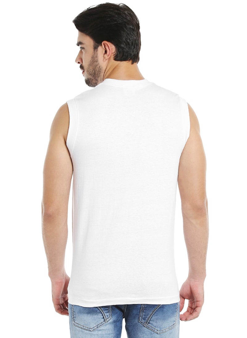 BYC MEN'S SLEEVELESS V-NECK COTTON T-SHIRT (PACK OF 3) - WHITE  - Image 5