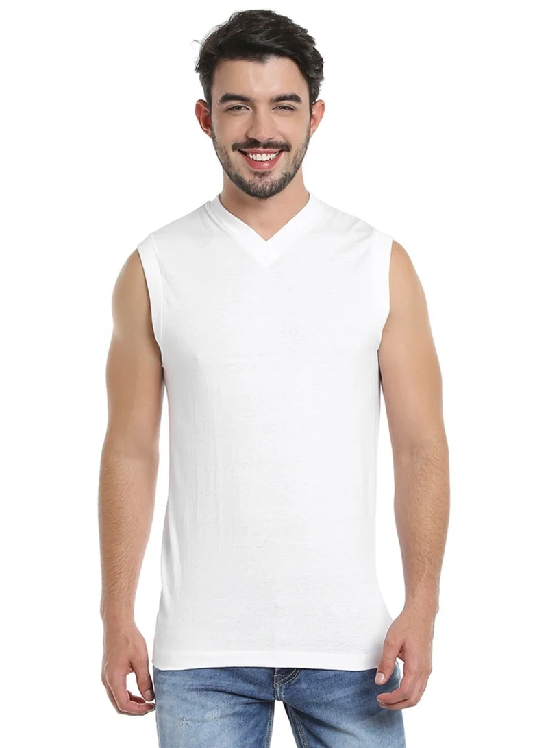 بي واي سي تيشيرت رجالي بدون أكمام بياقة على شكل حرف  قطن عبوة من  - أبيض