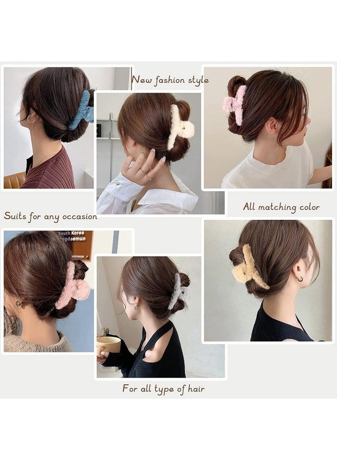 DN Creation Set of 3 Cute Soft Faux Rabbit Fleece Fur Curve, Non Slip Large Barrettes Large Fuzzy Hair Clips Claw/Clutcher,Hair Styling Accessories For Women & Girls - Random Color - Image 3