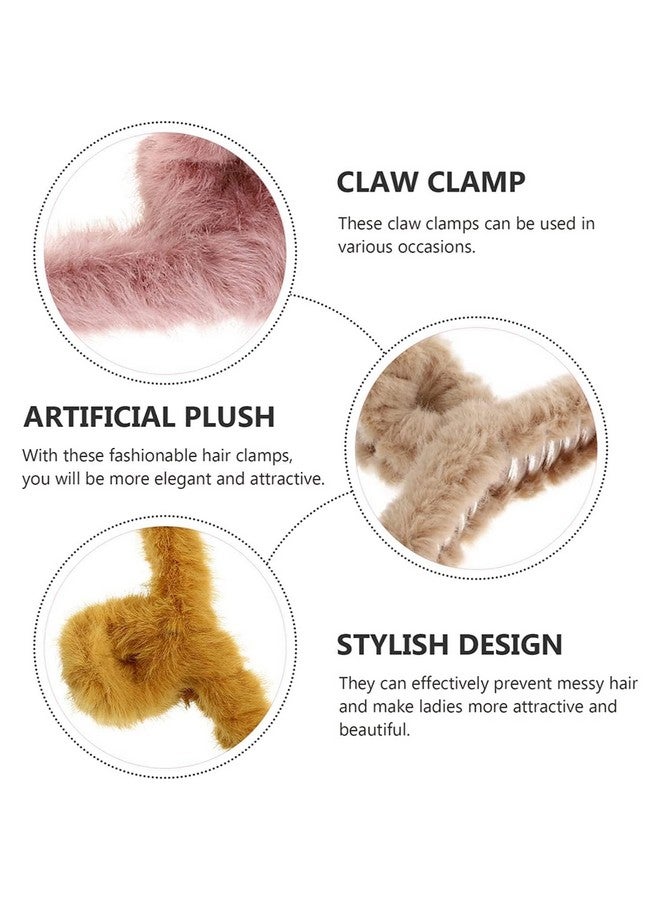 DN Creation Set of 3 Cute Soft Faux Rabbit Fleece Fur Curve, Non Slip Large Barrettes Large Fuzzy Hair Clips Claw/Clutcher,Hair Styling Accessories For Women & Girls - Random Color - Image 5