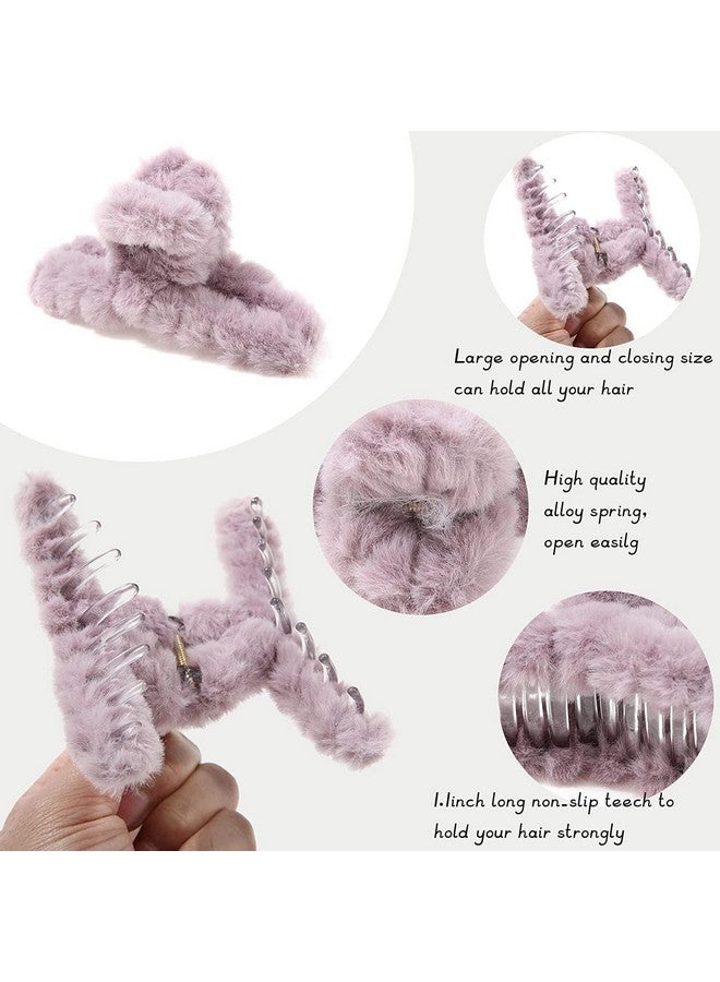 DN Creation Set of 3 Cute Soft Faux Rabbit Fleece Fur Curve, Non Slip Large Barrettes Large Fuzzy Hair Clips Claw/Clutcher,Hair Styling Accessories For Women & Girls - Random Color - Image 4