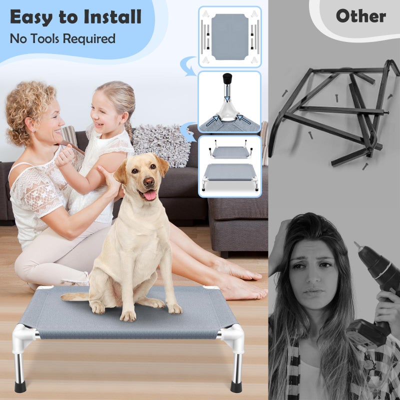 Makerfire Elevated Cooling Dog Bed, Raised Outdoor Dog Bed for Medium Dogs, Portable Pet Cots with No-Slip Rubber Feet, Double Layer Polyester Cotton - Image 3