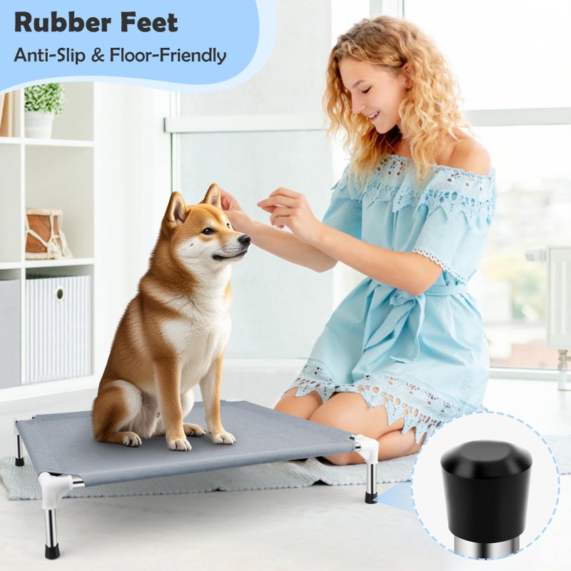Makerfire Elevated Cooling Dog Bed, Raised Outdoor Dog Bed for Medium Dogs, Portable Pet Cots with No-Slip Rubber Feet, Double Layer Polyester Cotton - Image 5