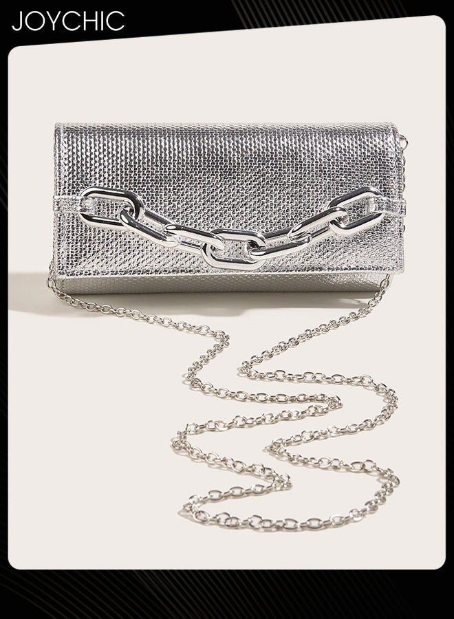 Joychic Women Evening Bag Acrylic Chain Clutch Portable Purse PU Waterproof Envelope Handbag for Formal Cocktail Party Daily Shopping Silver  - Image 2