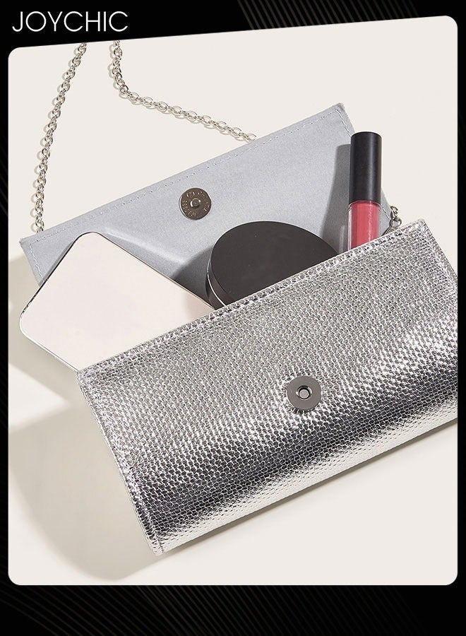 Joychic Women Evening Bag Acrylic Chain Clutch Portable Purse PU Waterproof Envelope Handbag for Formal Cocktail Party Daily Shopping Silver  - Image 3