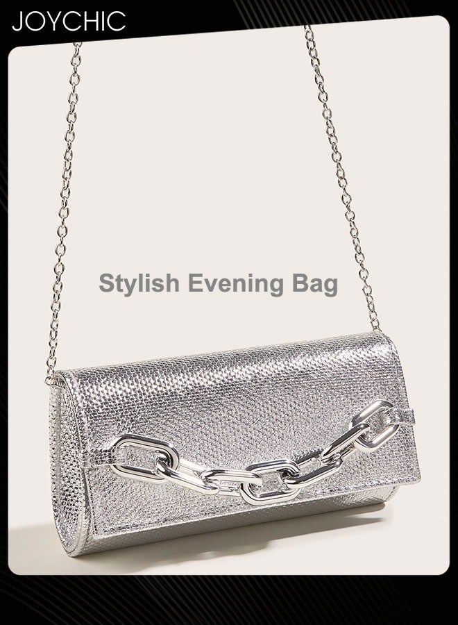 Joychic Women Evening Bag Acrylic Chain Clutch Portable Purse PU Waterproof Envelope Handbag for Formal Cocktail Party Daily Shopping Silver  - Image 4
