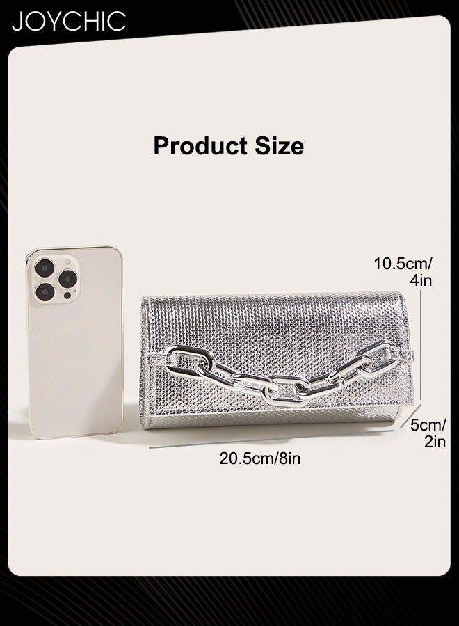 Joychic Women Evening Bag Acrylic Chain Clutch Portable Purse PU Waterproof Envelope Handbag for Formal Cocktail Party Daily Shopping Silver  - Image 5