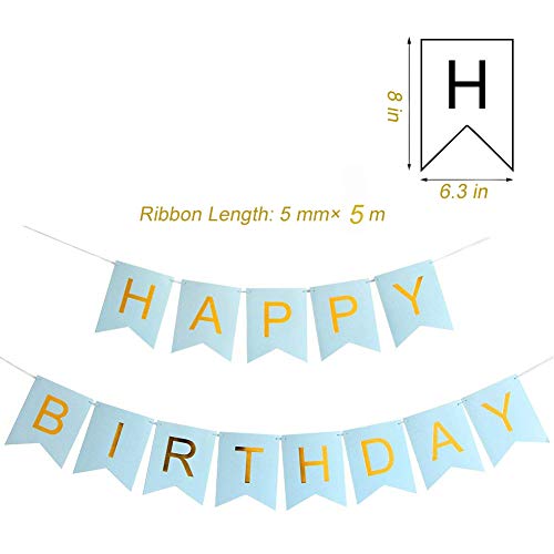 Tellpet Light Blue HAPPY BIRTHDAY Banner with 5 pcs Gold Confetti Balloons - Image 2