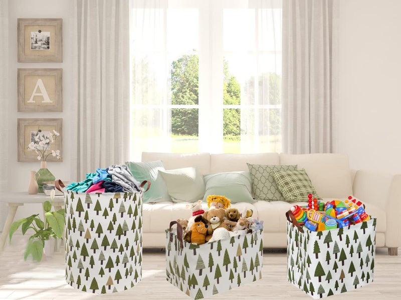 Sanjiaofen Square Woodland Storage bin, Nursery Basket,Collapsible Green Storage Box with Handles for Nursery Storage. (Square Tree) - Image 2