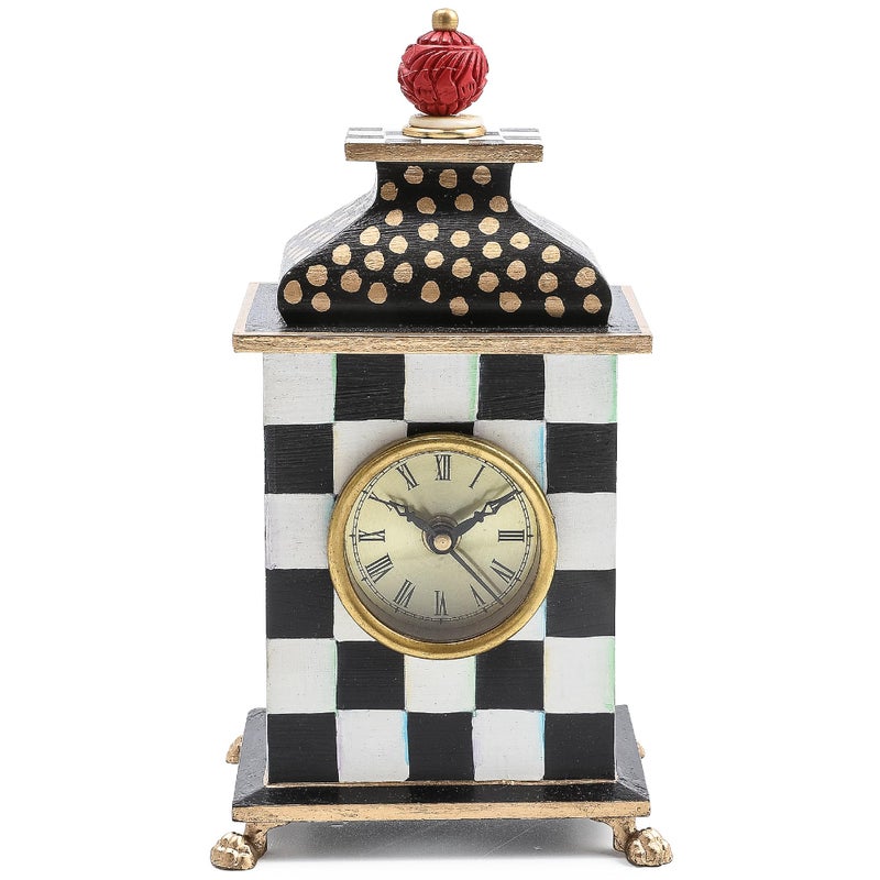mackenzie childs MACKENZIECHILDS Desk Clock Decorative Wood Clock for Kitchen and Living Room BlackandWhite Courtly Check