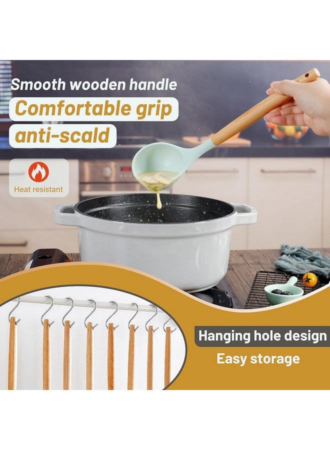 JUGTE Silicone Spatula Silicone Kitchen Utensils Set 12 Pcs Non-Stick Cooking Utensils Set Sturdy Insulation Wooden Handle Kitchen Accessories for Cooking with Spatula Set (Green) - Image 4