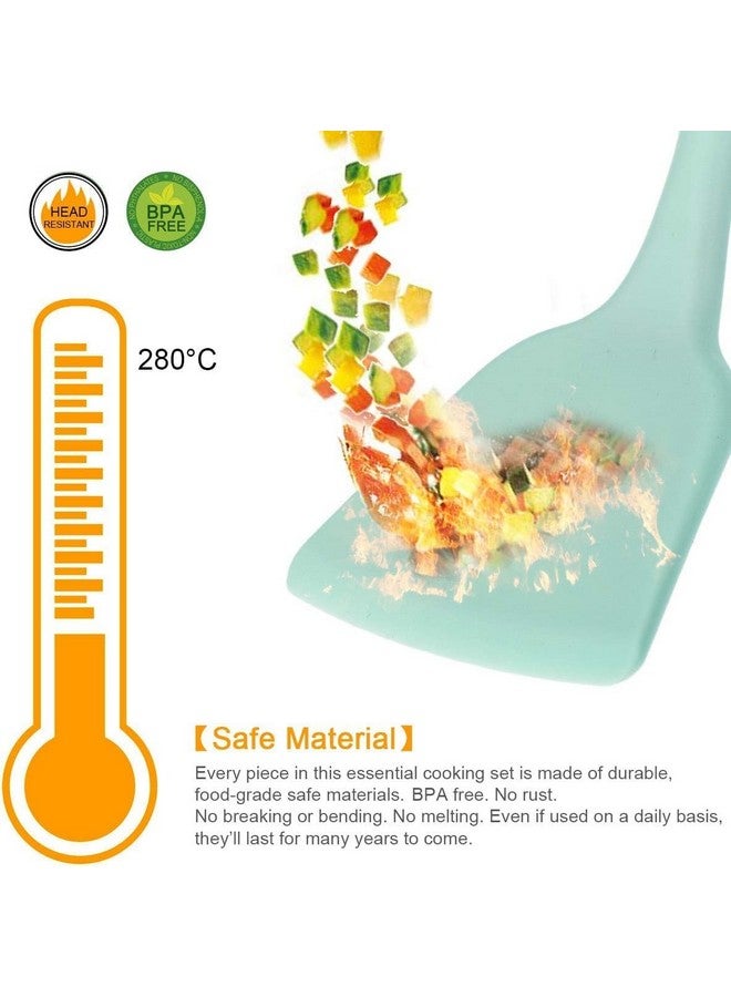 JUGTE Silicone Spatula Silicone Kitchen Utensils Set 12 Pcs Non-Stick Cooking Utensils Set Sturdy Insulation Wooden Handle Kitchen Accessories for Cooking with Spatula Set (Green) - Image 5