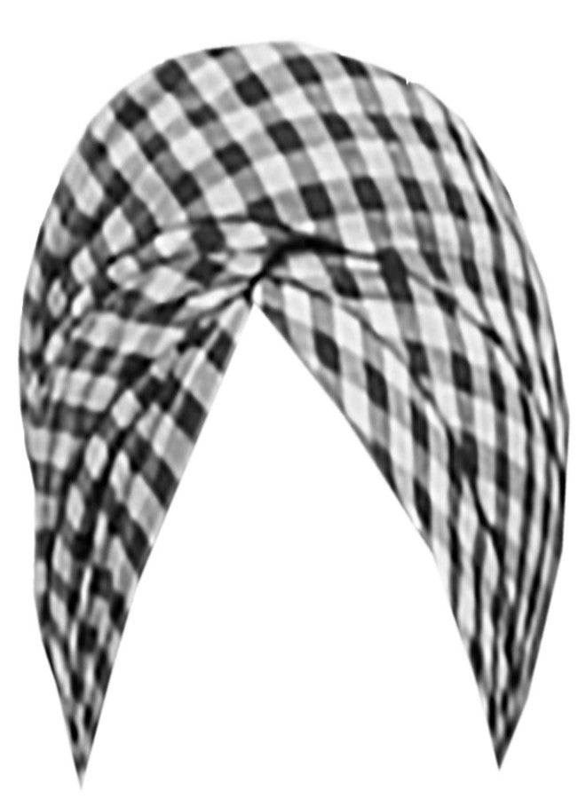 VTN Cotton Unisex Cloth Unstitched 3.5 Metres Check Turban Headband ( Black And White , Free Size ) - Image 1