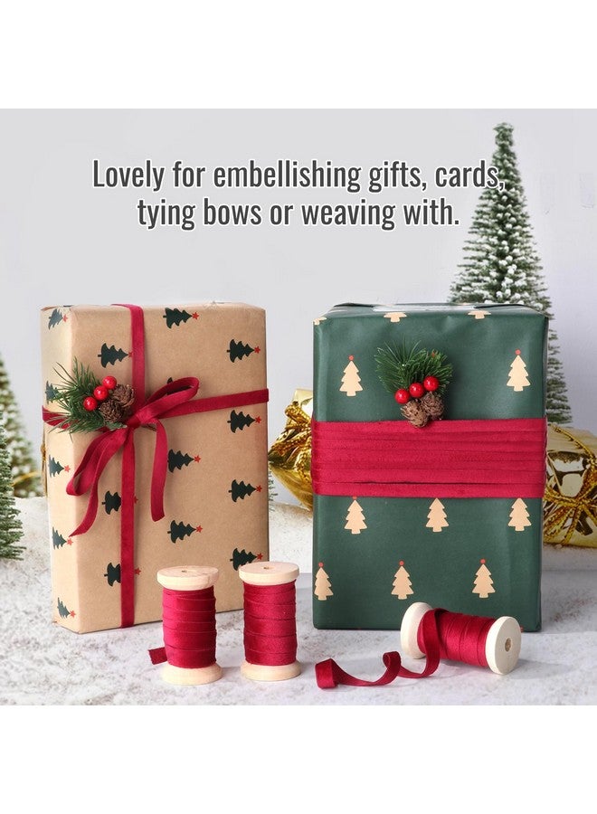 AuroTrends Velvet Christmas Ribbon With Wooden Spool 3/8" X 15 Yd, Burgundy Velvet Ribbon For Christmas Tree 3Rolls- 3/8 Velvet Ribbon For Christmas Wreath Decoration Gift Wrapping &Bow Making - Image 2