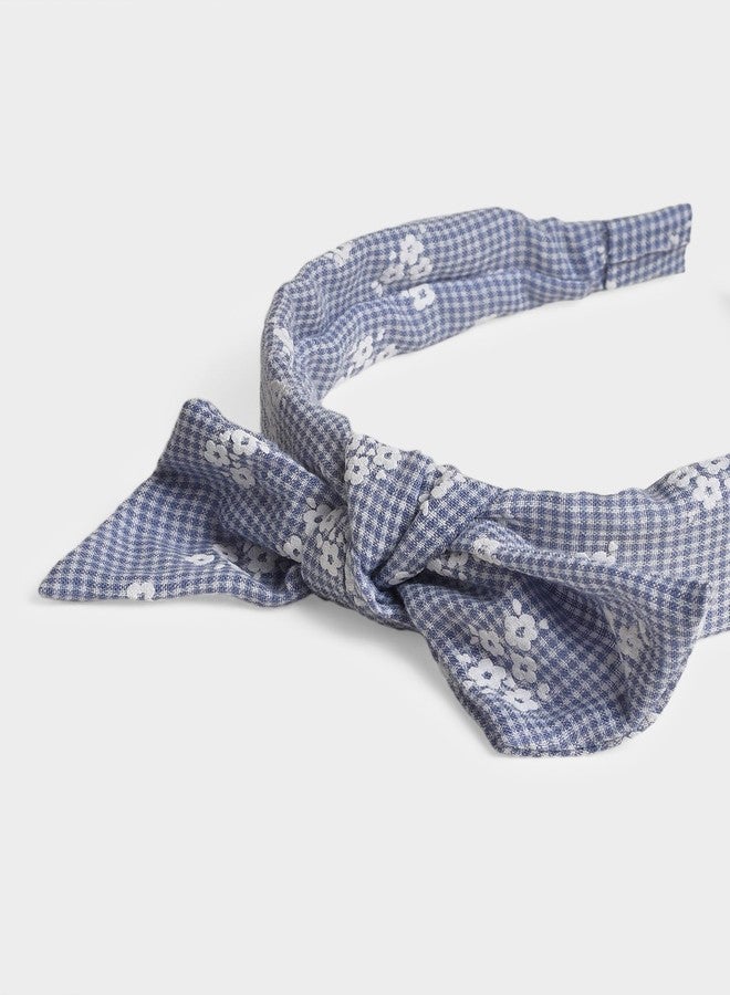 Mi Arcus Gingham Floral Knot Hairband with Embroidered Detailing- Navy Blue - Image 3