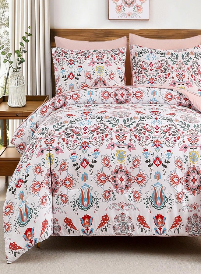 DHSFKBE Boho Comforter Set Queen - 7 Pieces Bed in a Bag Floral Design, Bohemian Comforter Set with Sheets, Soft Microfiber Complete Bedding Sets All Season (Light Pink, Queen) - Image 1