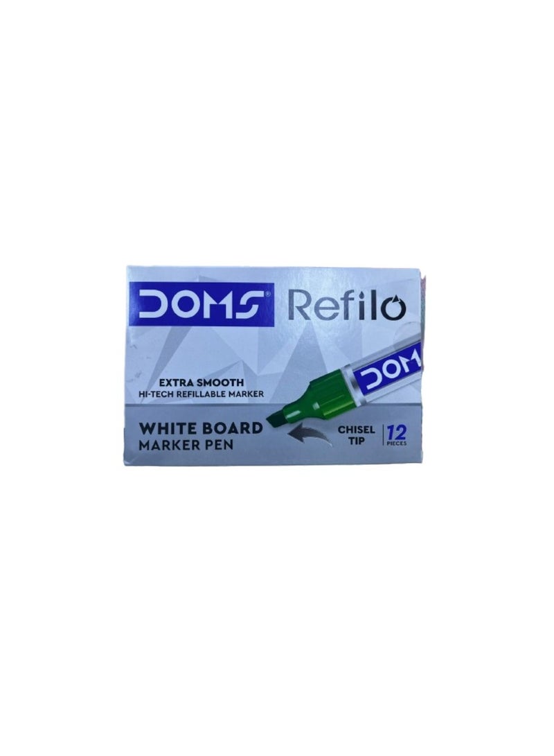 DOMS White Board Marker Pen Chisel Tip Green Colour pack of 12 piece - Image 1