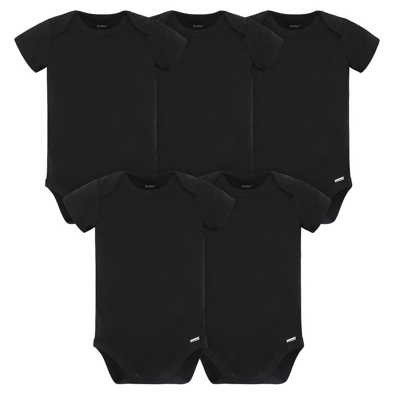 Gerber Unisex Baby 5 Pack Onesies Multi-Packs Bundle Interlock 180 GSM Shirt, Black, 0-3 Months US - Image 1