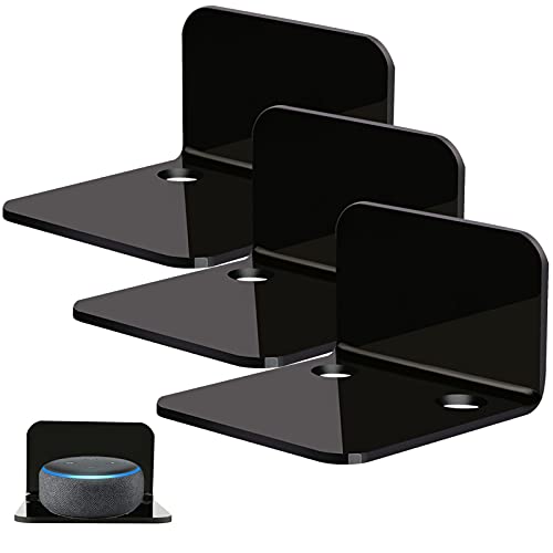 OAPRIRE Acrylic Floating Wall Shelves Set of 3, Drill Free with10 Piece Strong Tapes - Universal Small Adhesive Shelf for Security Cameras, Baby Monitors with Cable Clips (Black) - Image 1