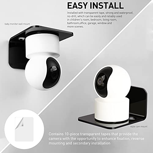 OAPRIRE Acrylic Floating Wall Shelves Set of 3, Drill Free with10 Piece Strong Tapes - Universal Small Adhesive Shelf for Security Cameras, Baby Monitors with Cable Clips (Black) - Image 4