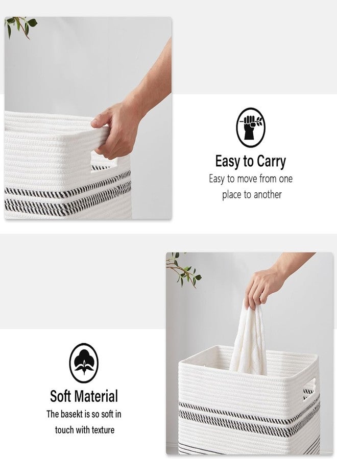 Gleckn Laundry Hamper, Large Woven Rope Tall Laundry Basket With Handles, 22" X 17" X 13", Decorative Storage Basket For Clothes And Blankets In Living Room, Bedroom (Black& White) - Image 4
