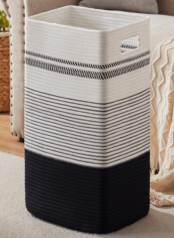 Gleckn Laundry Hamper, Large Woven Rope Tall Laundry Basket With Handles, 22" X 17" X 13", Decorative Storage Basket For Clothes And Blankets In Living Room, Bedroom (Black& White) - Image 1