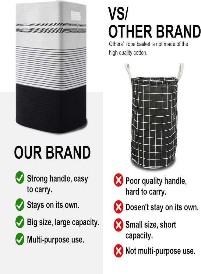 Gleckn Laundry Hamper, Large Woven Rope Tall Laundry Basket With Handles, 22" X 17" X 13", Decorative Storage Basket For Clothes And Blankets In Living Room, Bedroom (Black& White) - Image 5