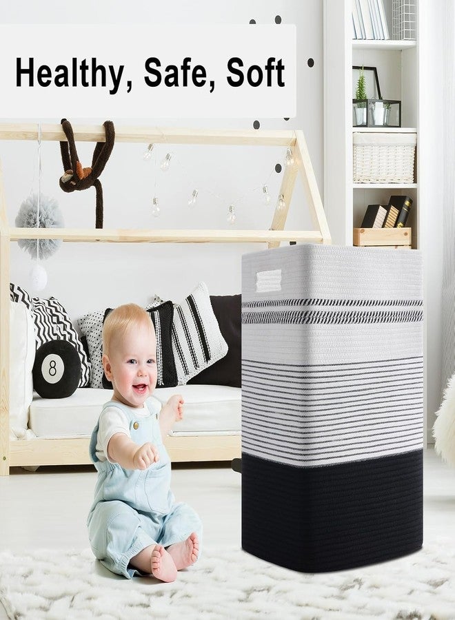 Gleckn Laundry Hamper, Large Woven Rope Tall Laundry Basket With Handles, 22" X 17" X 13", Decorative Storage Basket For Clothes And Blankets In Living Room, Bedroom (Black& White) - Image 2