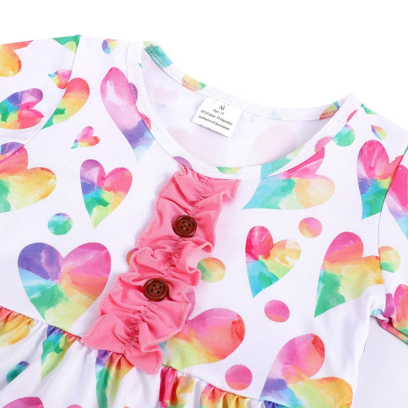 DACSOIT Valentines Toddler Girl Dress Love Hearts Print Ruffle Bottom Long Sleeve Casual Dress 6-7Y - Image 3