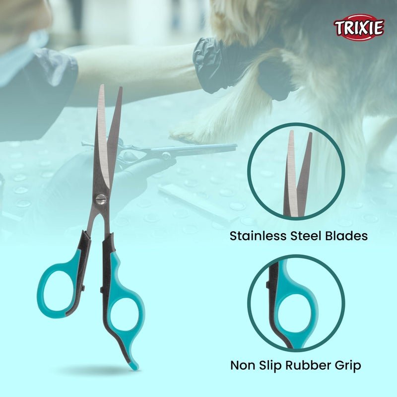 Trixie Straight Scissors, Trimming Scissors for Dogs and Cats, Made with Stainless Steel, and Non-Slip Rubber Handle for Easy Grip, Round-Tip Design Makes It Safe to Use Around face Area - 18cm - Image 3