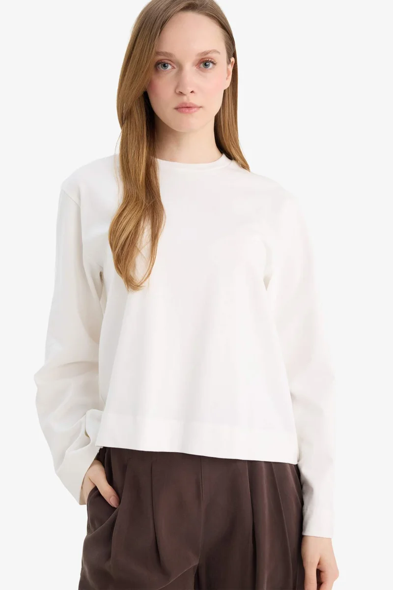 Defacto 100% Cotton Regular Fit Crew Neck Long Sleeve Cotton Tunic