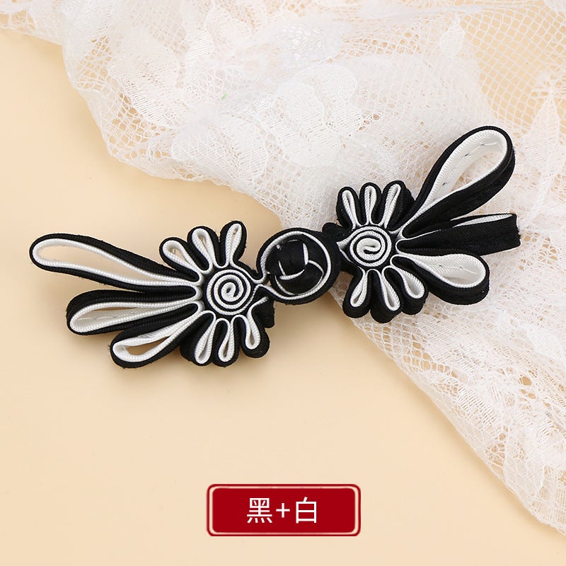 Button Button Long Tail Chrysanthemum Chinese Handmade Cheongsam Top Buckle Traditional Ethnic Style Tang Suit Vintage Button Black + White * buckle about 10cm
