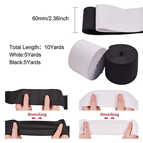 BENECREAT 10 Yards 2.36-Inch Wide Elastic Band Heavy Stretch High Elasticity Knit Elastic ribbons for Sewing (5 Yards/Roll, White & Black) - Image 3
