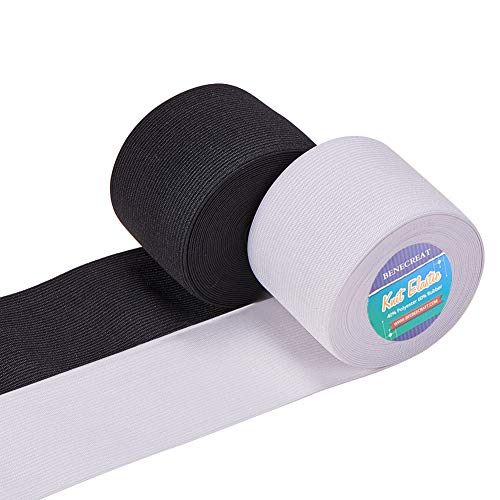 BENECREAT 10 Yards 2.36-Inch Wide Elastic Band Heavy Stretch High Elasticity Knit Elastic ribbons for Sewing (5 Yards/Roll, White & Black) - Image 1