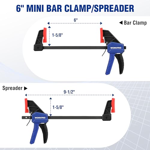 WORKPRO 6" Mini Bar Clamps for Woodworking, One-Handed Clamp/Spreader, Wood Clamps Set, Screw Change F Clamps with 50LBS Load Limit, 4 Pack - Image 3