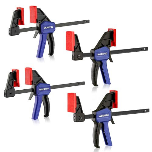 WORKPRO 6" Mini Bar Clamps for Woodworking, One-Handed Clamp/Spreader, Wood Clamps Set, Screw Change F Clamps with 50LBS Load Limit, 4 Pack - Image 1