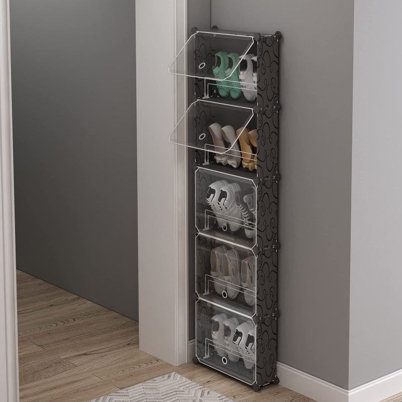 MAGINELS 5 Tier Shoe Rack Organizer with Cover Slim Shoe Storage Cabinet Behind The Door Narrow Shoe Shelf for Closet entryway Black