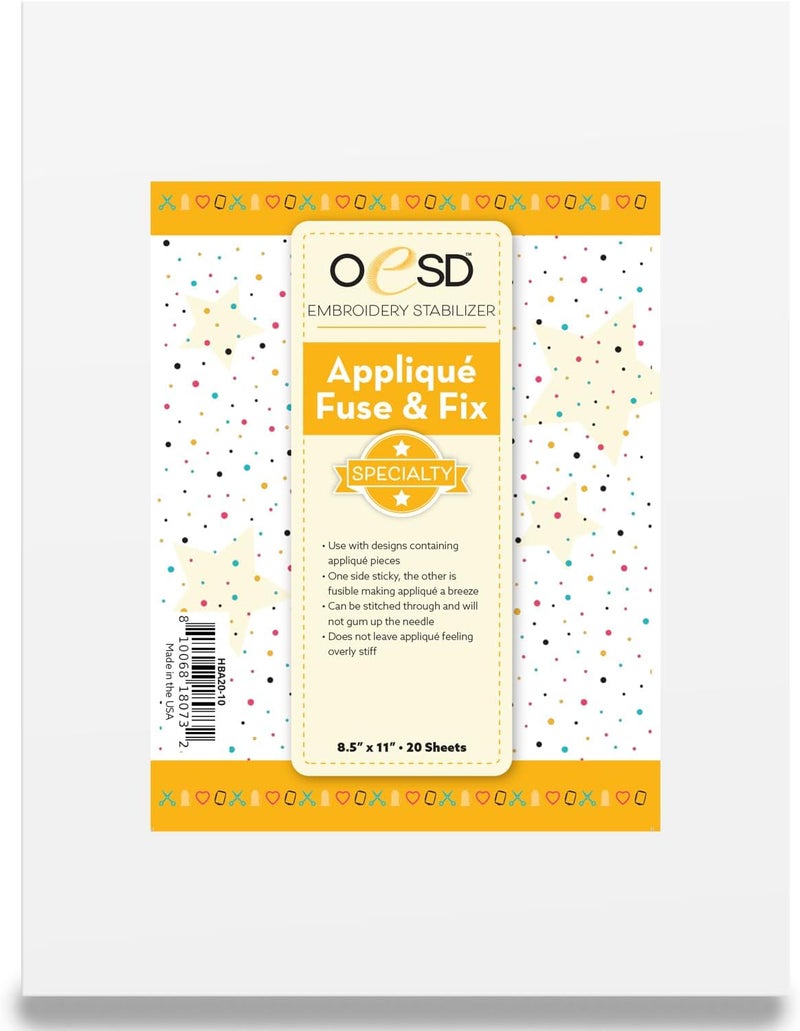 OESD Applique Fuse and Fix Backing 85 x 11  20 Sheets - Image 1